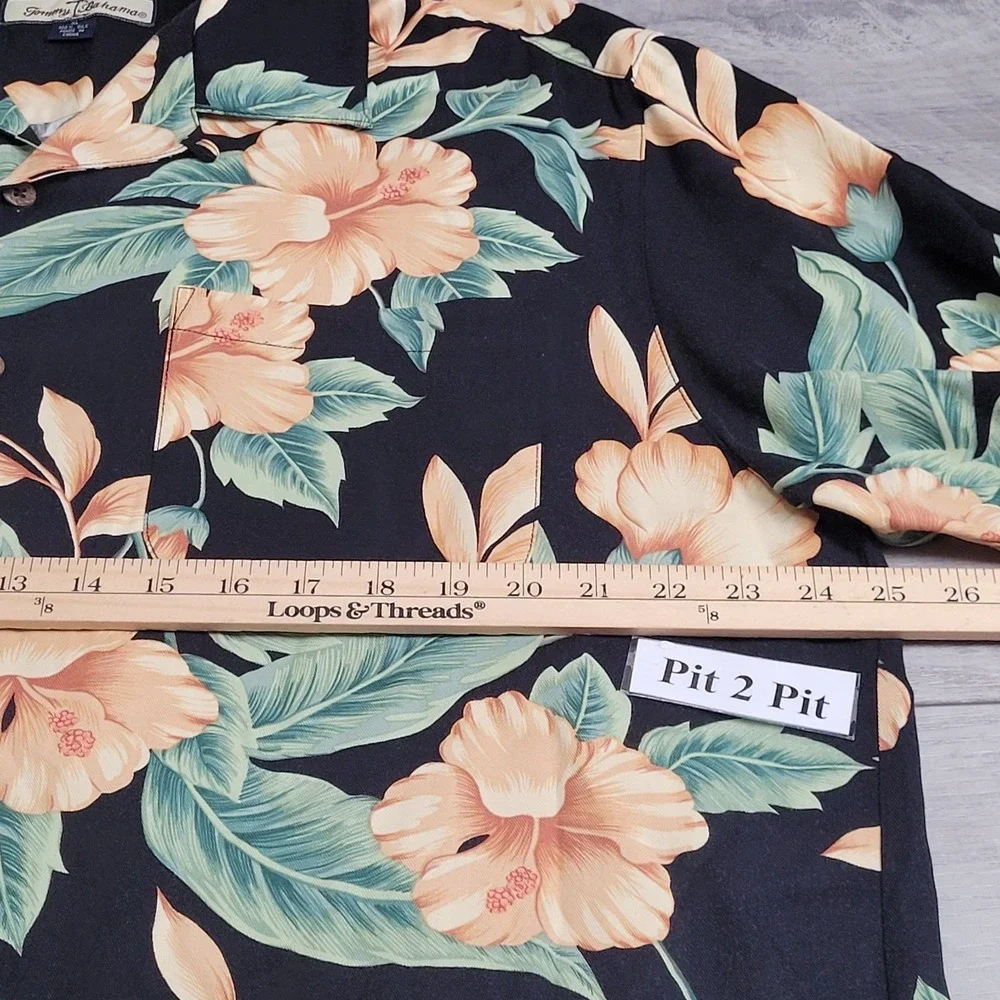 🌴 Tommy Bahama Hawaiian Shirt Mens XL Black Floral Camp 100% Silk Aloha Resort